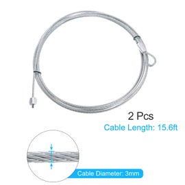 sourcing map 2 Pcs 15.6ft 4.5 Meters Garage Door Cable 3mm Diameter Torsion Spring Wire Cable, Galvanized Steel