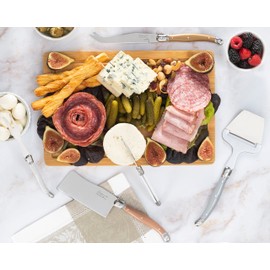 French Home 5-Piece Laguiole Cheese Knives Set with Fork and Slicer – Versatile Charcuterie Board Accessories with Three-Rivet Three-Rivet Mix Metals Handles & Iconic Bee Emblem