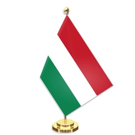 Hungary Desk Small Flag Set,5×8 Inch Mini Hungarian Desktop Banner,12" Metal Solid Pole Decor,Tiny Digital Printed Polyester Banner With Golden Base