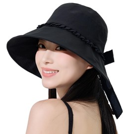 Maeau Women's Hat, UV Protection, Hat, Wide Brim, Sun Protection, Cap, Plain, Cute, Bowknot, Small Face Effect, Lightweight, Portable, Convenient to Carry, UV Protection, Chin Strap, For Outdoors