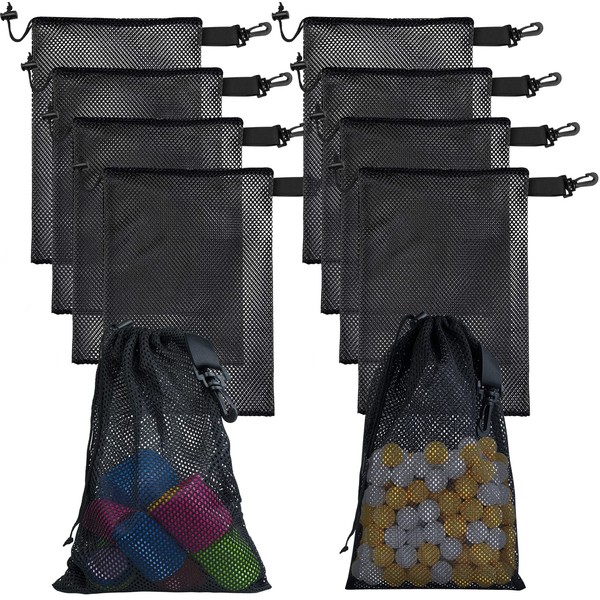 Riuog Lot de 10 sacs en maille de nylon noir avec cordon de serrage et clips, sacs de rangement portables pour jouets, sport, rangement, plongée, activités de plein air et plus encore (20x30 cm)