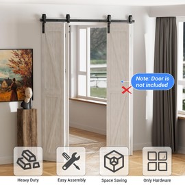 CCJH 88" Bi-Folding Sliding Barn Door Hardware Kit for 4 Doors,Slide Smoothly Quietly,Black Track J Shape Roller,No Door