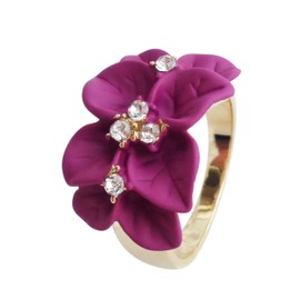 Navachi 18k Gold Plated Clear Crystal Rose Red Enamel Leaves Flower Az0315r Ring (Sizes 8)