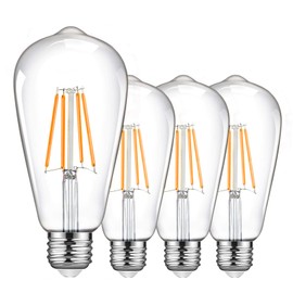 TopLeder TopLeder LED E27 Edison Screw Bulb, E27 Bulb 6W (Equivalent to 60W) 2700K Warm White 800LM, Clear Glass, Non-Dimmable Pack of 4