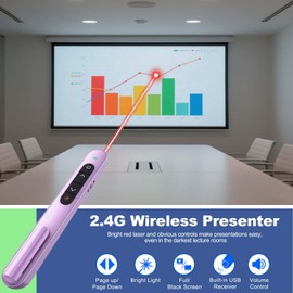 QUI Presentation Clicker for PowerPoint, RF 2.4GHz USB C Wireless Presenter Remote with Volume Control, PowerPoint Clicker Slide Advancer for Mac, Windows, Laptop, Keynote