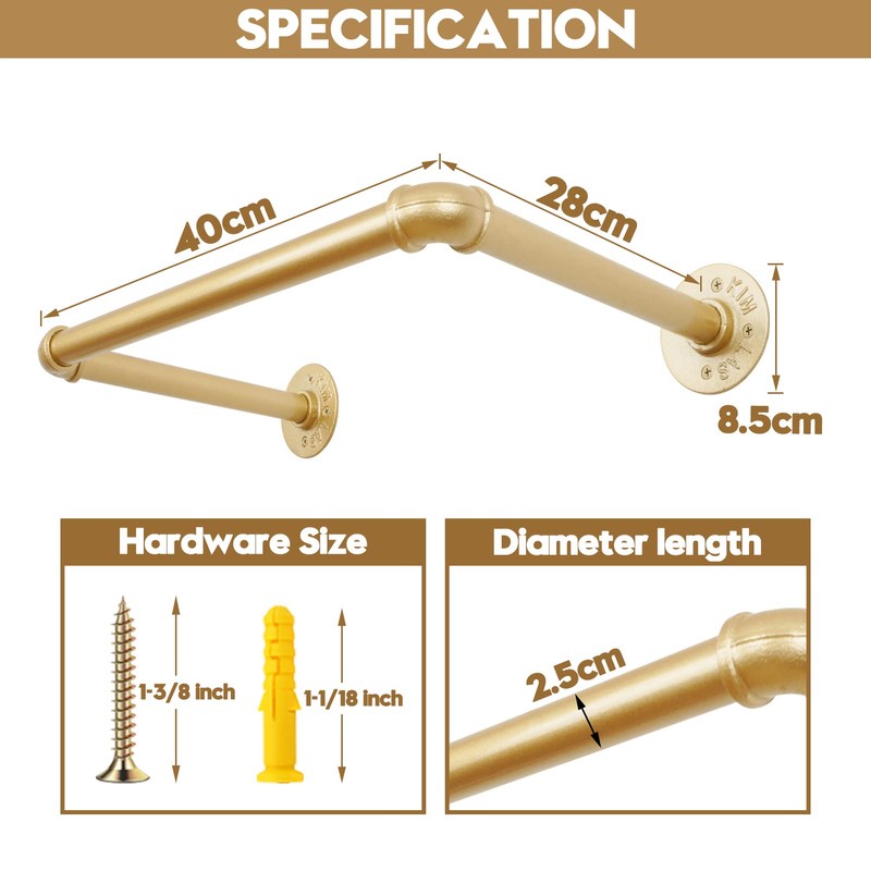 AddGrace Industrial Pipe Clothing Rack 20.5" Gold Clothing Rack DIY