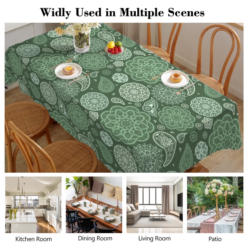 iEvery Green Paisley Tablecloth Rectangular Wipe Clean Table Cloth Polyester