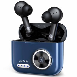 True Wireless Earbuds, OneOdio F2 Hi-Fi Stereo Headphones with Mics, Ergonomic Design, 48H Playtime, Portable Charging Case for Workout, Home, Office, Travel (F2-Blue1)