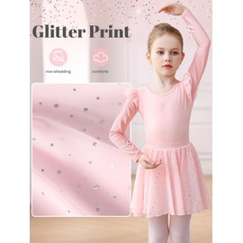 Comfyouth Girls Ballet Dress Toddler Long Sleeve Ballet Dance Leotard with Removable Skirt Shiny Dance Costumes Kids Ballet Outfit for 2-11 Years Pink