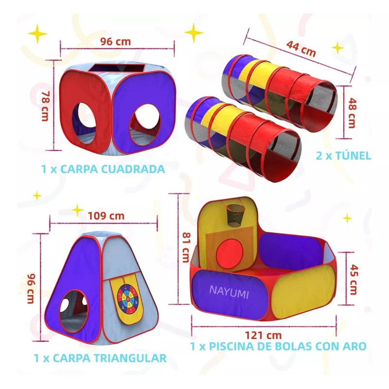 Nayumi Tienda Casita Castillo Carpa Con 2 Túnel 5 En