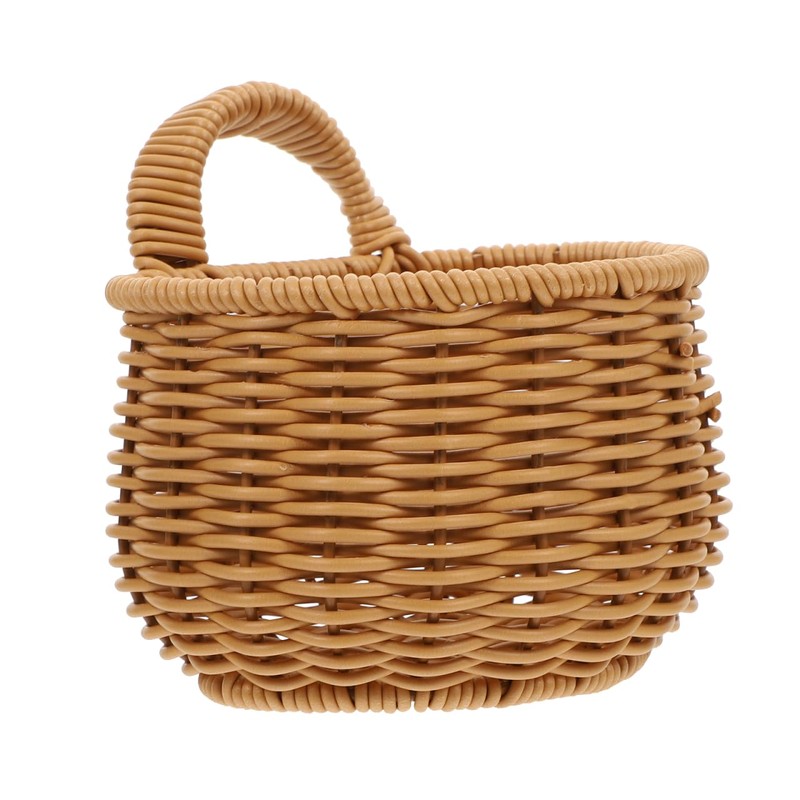 OSALADI Wall-Mounted Kitchen Basket Small Brown Imitation Woven Plastic Container