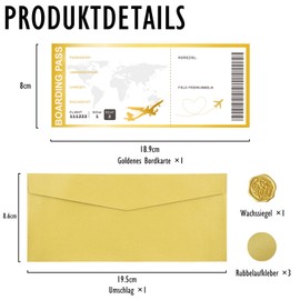 Sugeru Travel voucher, flight ticket with scratch sticker, envelope, special scratch card voucher card as birthday card, cinema voucher, voucher card for Christmas, invitation (flight ticket I)