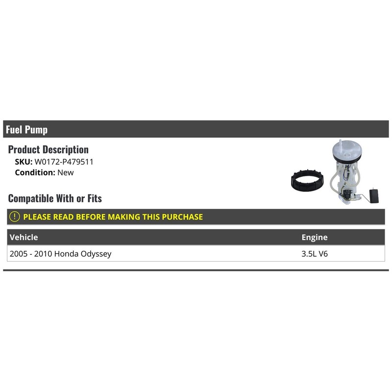 Fuel Pump - Compatible with 2005-2010 Honda Odyssey 3.5L V6