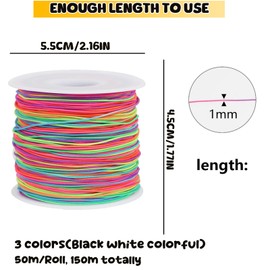 Elastic Band for Bracelets, XRR 1 mm x 50 m Elastic Nylon Cord for Bracelets Knotting, Waxed Thread for DIY Jewellery, Necklace, Crafts, Beads Threading Making (Black & Colour)