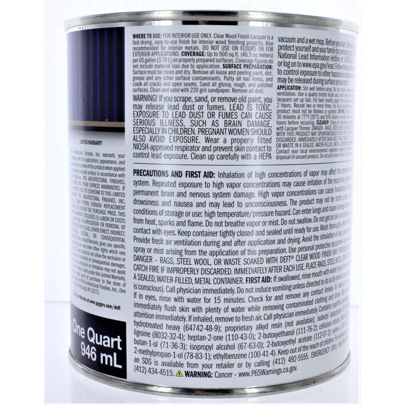 Deft Interior Clear Wood Finish Gloss Brushing Lacquer, Quart