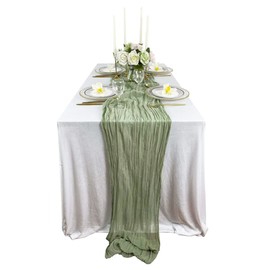 Cheesecloth Gauze Table Runner 90x400CM Large Cheesecloth Table Cloth Soft Durable Gauze Table Centerpiece Runner for Wedding Party Bridal Shower Decoration (Grass Green)