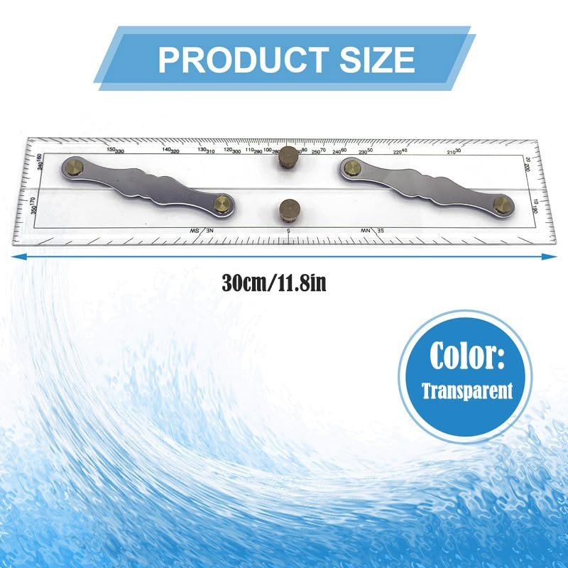 12" Marine Navigation Parallel Ruler - Parallel Ruler for Boat，Clear