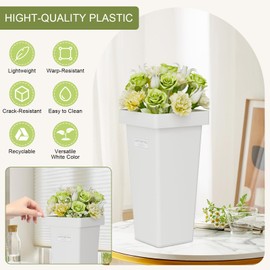 NEYCIL Flower Buckets, 6-Pack Plastic Flower Vases with Stickers for DIY Flower Bar, Floral Buckets for Cut Flower Farmhouse Vases for Decor Wedding Table Centerpiece, H: 13.39 inch