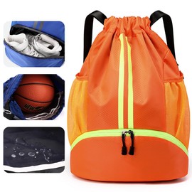 Veki Sports Backpack with Drawstring, Gym Bag Waterproof for Men and Women, Sports Bag with Bottom Compartment for Basketball, Football, Volleyball, Gym Bag for Travel, Gym, Swimming