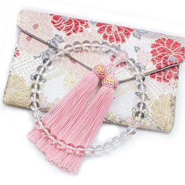 Women's Genuine Crystal, Fujiun, Pure Silk, Abbreviated Prayer Beads, Funeral, Memorial Work, Juzu, Approx. 0.3 inches (7 mm), Red Crystal 03 Prayer Bag