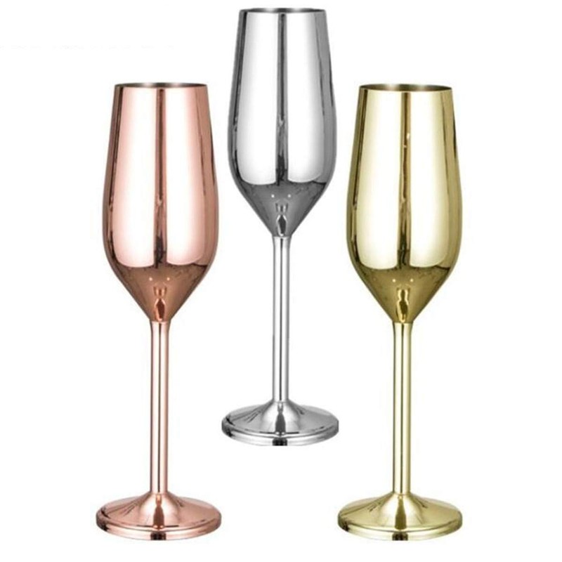 FOOLS ALIBAI 2 Pack Stainless Steel Champagne Glasses, 8oz Stemmed