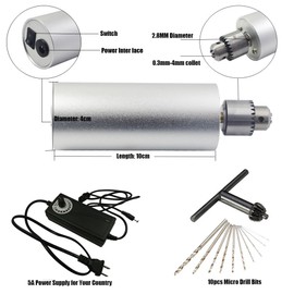 Yakamoz 0.3mm - 4mm Adjustable Micro Mini Electric Hand Drill Aluminum Portable Handheld Drill for DIY PCB with 5A DC5V-12V Power Supply Control | 10pcs Micro Drill Bits Included