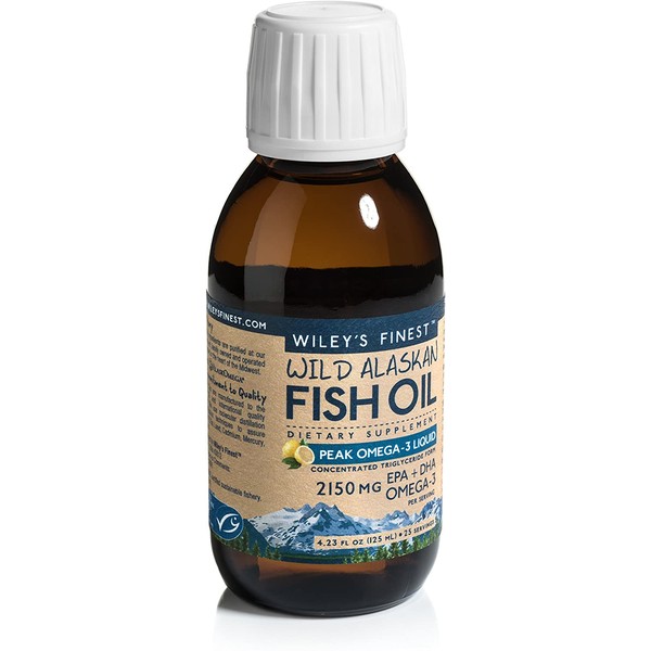 Wiley's Finest Wild Alaskan Fish Oil - Peak Omega-3 Liquid 2150mg EPA + DHA Omega-3 Natural Supplement 25 Servings