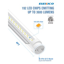ELEKICO 20-Pack T8 Led Bulbs 4 Foot, 24W 3600LM 6500K Daylight 4' T8 Led Light Bulbs, Ballast Bypass, G13 Base Type B Dual-End Powered 4ft Led Tube Light, Led Replacement for Fluorescent Tubes