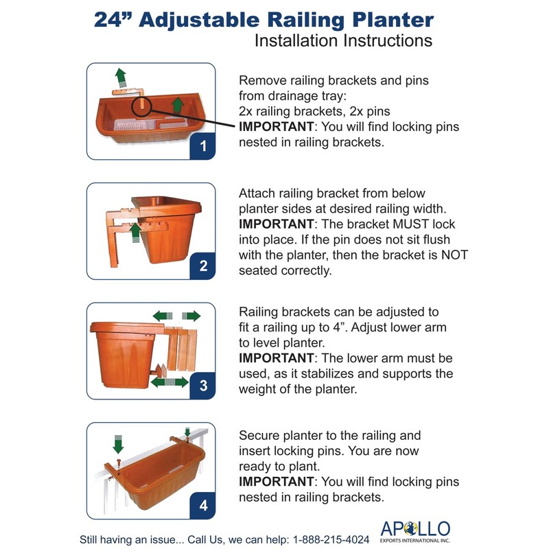 Apollo Exports International AP-30218TC 24" Adjustable Railing Planter, Terra Cotta