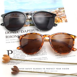 HRCOYES 2 Pairs Polarised Sunglasses for Women, Vintage Round Sunglasses with 2 storage bags, Ladies Classic Retro Eyewear with UV400 Protection for Driving Travel