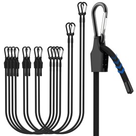 MILYARD 8 Pcs Adjustable Bungee Cord with Hooks 3 Sizes, 12" 24" 36" Black Super Elastic Bungee Straps with Carabiner, Heavy Duty Outdoor Carabiner Cord for Cargo Camping Bike Racks Tents