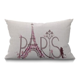 BGBDEIA Eiffel Tower Cushion Cover Paris Eiffel Tower with Love Cotton Linen Decorative Rectangular Throw Pillow Cover Pillowcase for Sofa and Bed Couch 30 x 50 cm 12"X20"
