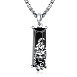 KATHLU Leopard Necklace for Women Men Sterling Silver Black Crystal Animal Necklace Cool Hip Hop Punk Necklace