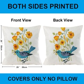 EZVING Bird Decorative Pillow Covers Spring Style Throw Pillow Cover Cushion Case Outdoor Flower Bird Set for Sofa Bed Couch Car Office 20x20 Inch Set of 4
