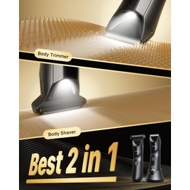 [2025 Upgraded] Men's Electric Shaver Kit, 2 in 1 Beard & Body Hair Trimmer, USB-C Fast Charging, Groin & Ball Hair Painless Razors, LED Display, Travel Waterproof Wet/Dry Groomer, Black