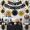 Birthday Decoration Black Gold, Reusable Decoration Set for Women, Girls,