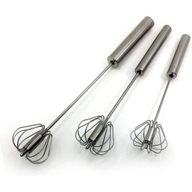 Stainless Steel Semi-automatic Egg Whisk - 3PCS Hand Push Rotary Whisk Blender
