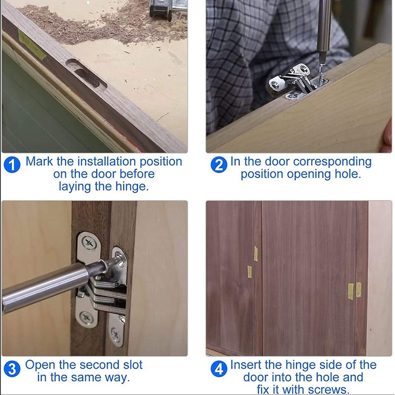 2 Pairs of 45mm Hidden Cabinet Hinge Stainless Steel Invisible