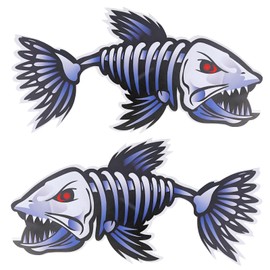 2Pcs Fish Skeleton Decals, 12" x 6" Waterproof Vinyl Fish Bone Sticker for Kayak, Fishing Boat, Car, Truck, Canoe, Pontoon