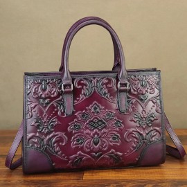 FEIGITOR Genuine Leather Purse and Handbag Women Embossed Leather Crossbody Shoulder Bag - Purple