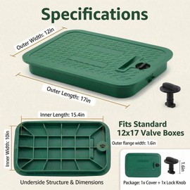 Bekecidi 12x17 Inch Sprinkler Valve Cover - Heavy Duty Rectangular Irrigation Valve Box Lid, UV Resistant & High Load Bearing for Outdoor Water Meter Box