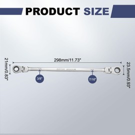 sourcing map Double Box End Wrench Extra Long Flex Head Metric 3/8" x 7/16" 72-Tooth 12-Point Ratcheting Double Box End Wrench 180 Degree Flex Head CR-V Steel for Garage Repair DIY, Silver