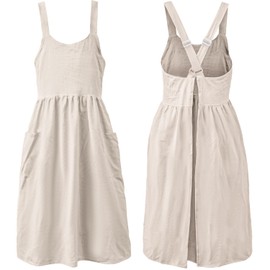 Uaussi Cotton Linen Apron Cross Back Work Apron for Women with Pockets Pinafore Dress X Cross Halter Apron for Baking Gardening