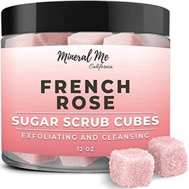 Mineral Me California- Exfoliante corporal - Cubos exfoliantes de azúcar FRENCH ROSE de 12 oz con manteca de mango y manteca de karité - Ultra Hydra