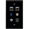 RiteAV 2 CAT7 Coax HDMI RCA White USB 3 Flat/Solid Wall Plate [Black]