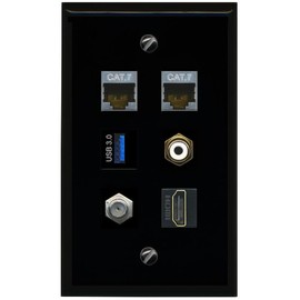 RiteAV 2 CAT7 Coax HDMI RCA White USB 3 Flat/Solid Wall Plate [Black]