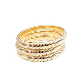 Pingyongchang Gold Chunky Bangle Stretch Bracelets Set For Women Men 14K Gold Filled Stainless Steel Bracelet Stretchy Link Chain Bracelet Wide Wristband Non Tarnish Trendy Jewelry Set of 3 Gold