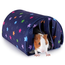 Guinea Pig Bed Rabbit Hideout, Soft Guinea Pig Tunnel with Curtains Washable Hamster Hideout Accessories for Small Pet