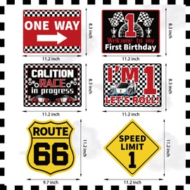 KOTLMIGHT Fast One Birthday Decorations for Boys, 10PCS 1st Race Car Wall Signs Funny Tags for 1 Year Old Party Decor Table Centerpieces Door Wall Windows Signs Picture Props for Boys