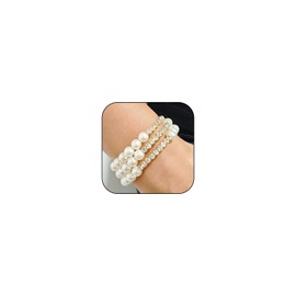 Pearl Crystal Bracelet for Women Multi Layered Pearl Crystal Rhinestone Adjustable Bracelet Wedding Prom Jewelry (Gold Round)